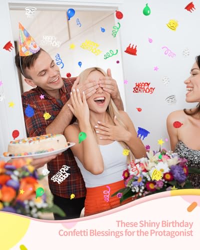 Image of 1500 PCS Happy Birthday Confetti, Multi-Color Birthday Confetti Metallic Foil Balloon Confettis, Table Decorations for Party, Baby Shower, DIY Arts and Crafting