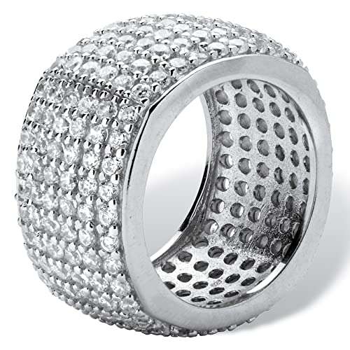 PalmBeach Sterling Silver Round Cubic Zirconia Pave Multi Row Bridal Eternity Ring Sizes 6-102