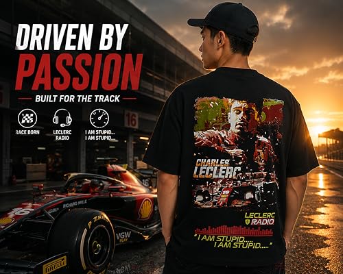 Image of Men's Cotton Oversized T-Shirt - Relaxed Fit Half Sleeve F1 Graphic Print Tee for Streetwear & Casual Outings - Black