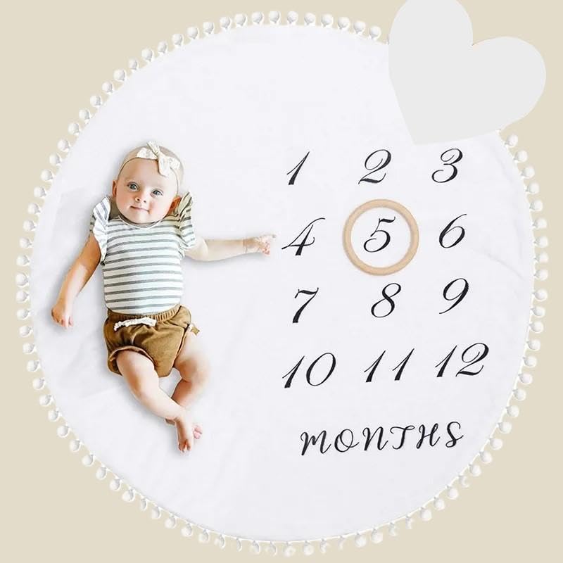 Image of Flannel Round Rug Play Mat Large Growing Newborn Unisex Circle Monthly Baby Milestone Blanket
