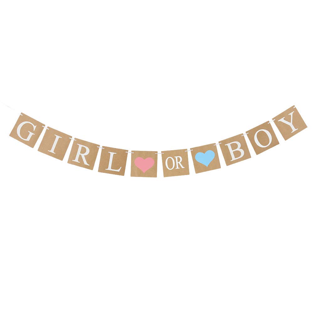 EASY JOY Babyparty Girlande Girl or Boy Babyshower Banner Braun Gender Reveal Party Taufe Dekoration (Girl or Boy)