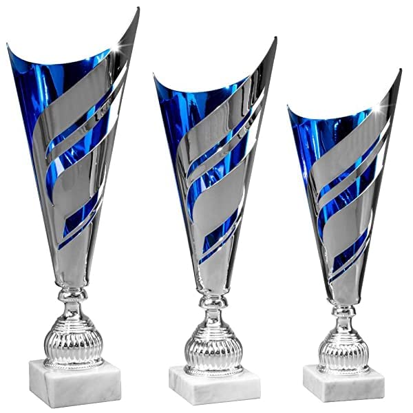Pokal Jacob Silber-Blau - Trophäe mit Wunschtext Gravur - Einzeln, 52,5 cm | Eleganter Siegerpokal für Sport & Turnier, hochwertig verarbeitet, individuelle Beschriftung, in 3 Größen oder als Set