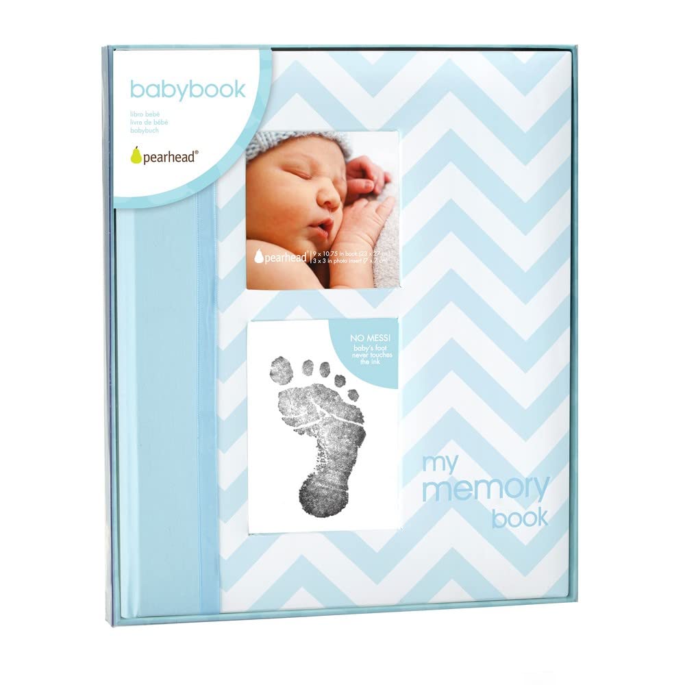 Pearhead Chevron Baby Memory Book First 5 Years Baby Milestone Book, with an Included Clean-Touch Ink Pad to Create Baby's Handprint or Footprint, Pregnancy Journal, Newborn Girl or Boy Keepsake Blue-image-42