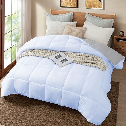 Image of Quilt for All Season 150 GSM Comforter Duvet /Ac Blanket Single Bed Soft Microfiber Lightweight (60 inch X 90 inch Inches) - Single Bed Comforter - Sky Blue /Silver Grey Color