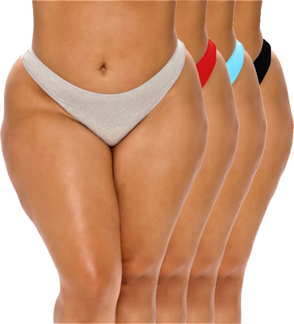 J.B.COLLECTIONWomen's Daily Use Low Rise Muticolored Cotton Underwear Thong Panties Pack of 4