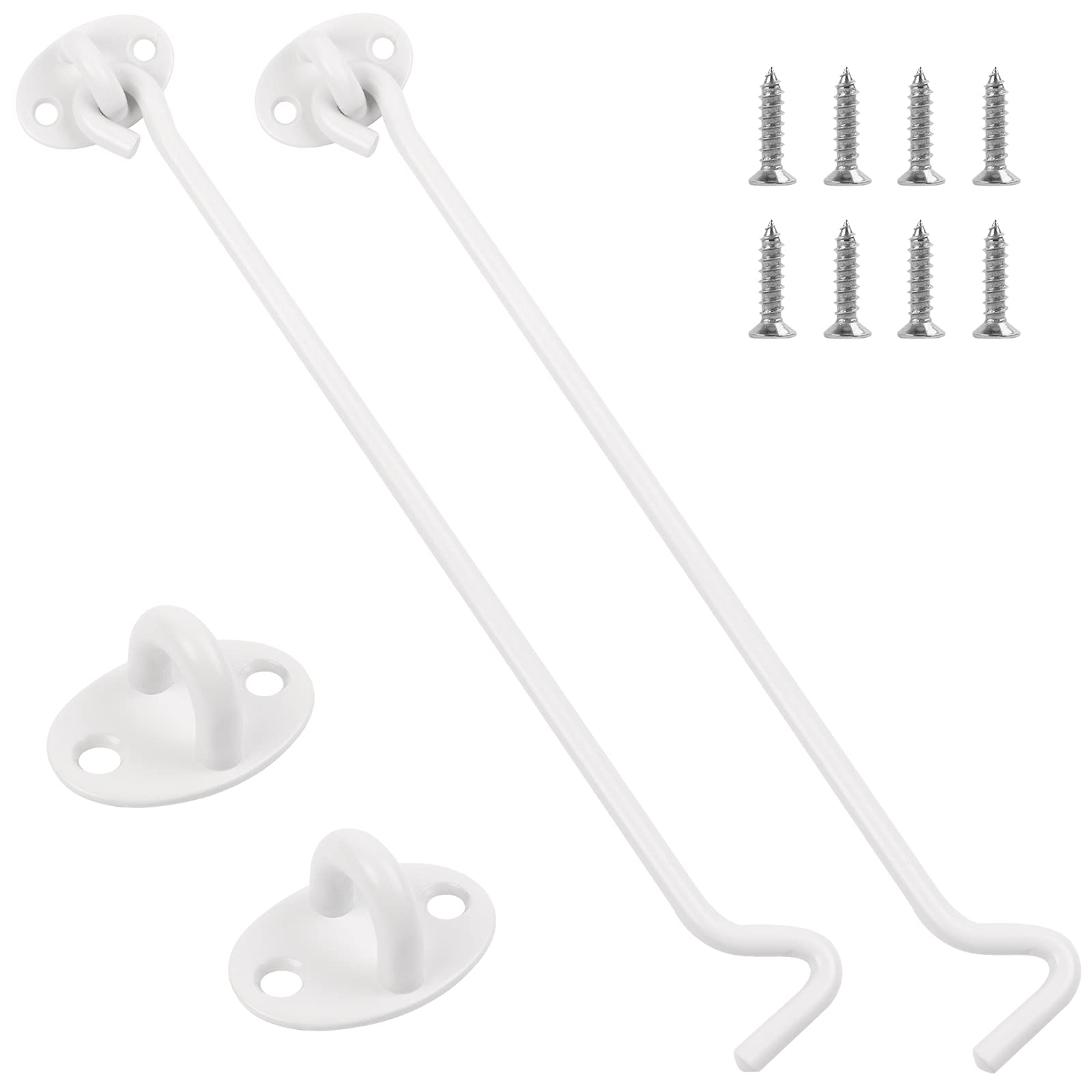 Jatiler White 16 Inch Cabin Hook And Eye Latch, 2 Pack Gate Hook With Screws