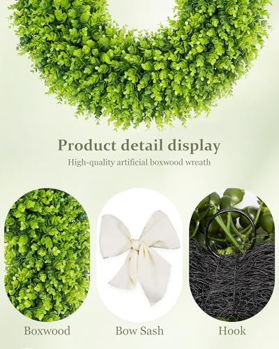 Image of DDHS 28 inch Boxwood Wreath, Artificial Large Spring Wreaths for Front Door with Yellow Sash can DIY Shaped, Summer Wreaths for Hanging in the Shop, Farmhouse, Roof Green Everyday Wreath Home Decor
