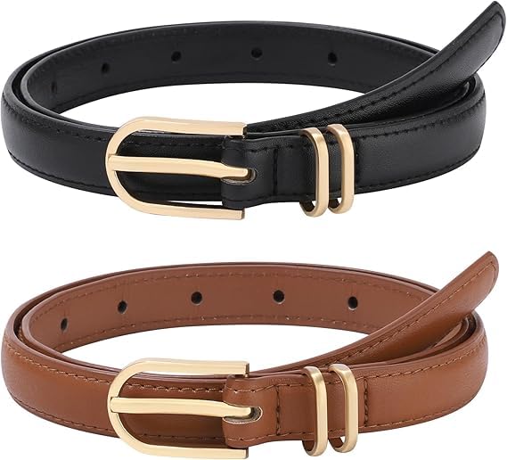 Coubeau 2 Pièces Ceinture Enfant - Ceintures Fines en Cuir pour Petites Filles pour Jeans avec Boucle Dorée