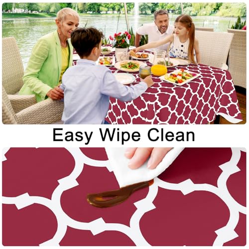 Image of Smiry Rectangle Table Cloth, Flannel Backed Vinyl Tablecloth, 52 inchx70 inch | Waterproof Plastic Tablecloths, Wipeable Table Cover for Dining, Indoor and Outdoor (Burgundy)