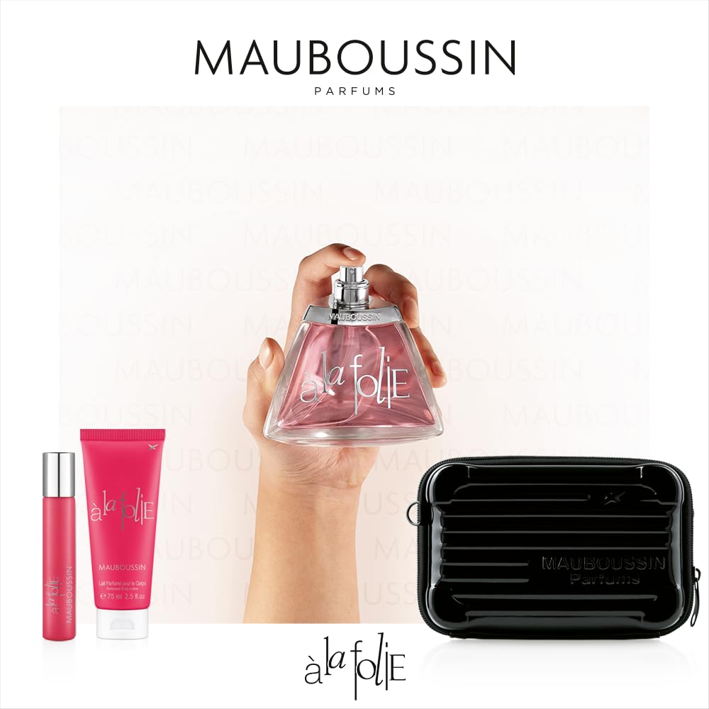 Mauboussin - Coffret Prestige A La Folie : Eau de Parfum 100ml, Lait Corps 75ml, Travel Spray 20ml & Sac Bandoulière
