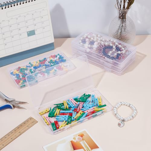 Image of BENECREAT 5 Packs PP Plastic Bead Container Box, 6.5x3.3x0.6inch Rectangle Storage Organizer Box, Dustproof Case with Two Hinged Lid for Cards, Beads and Craft Supplies