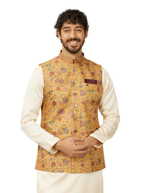 manyavar Men's Art Silk Digital Printed | Embroidered Jacket (1pc)-picture-20