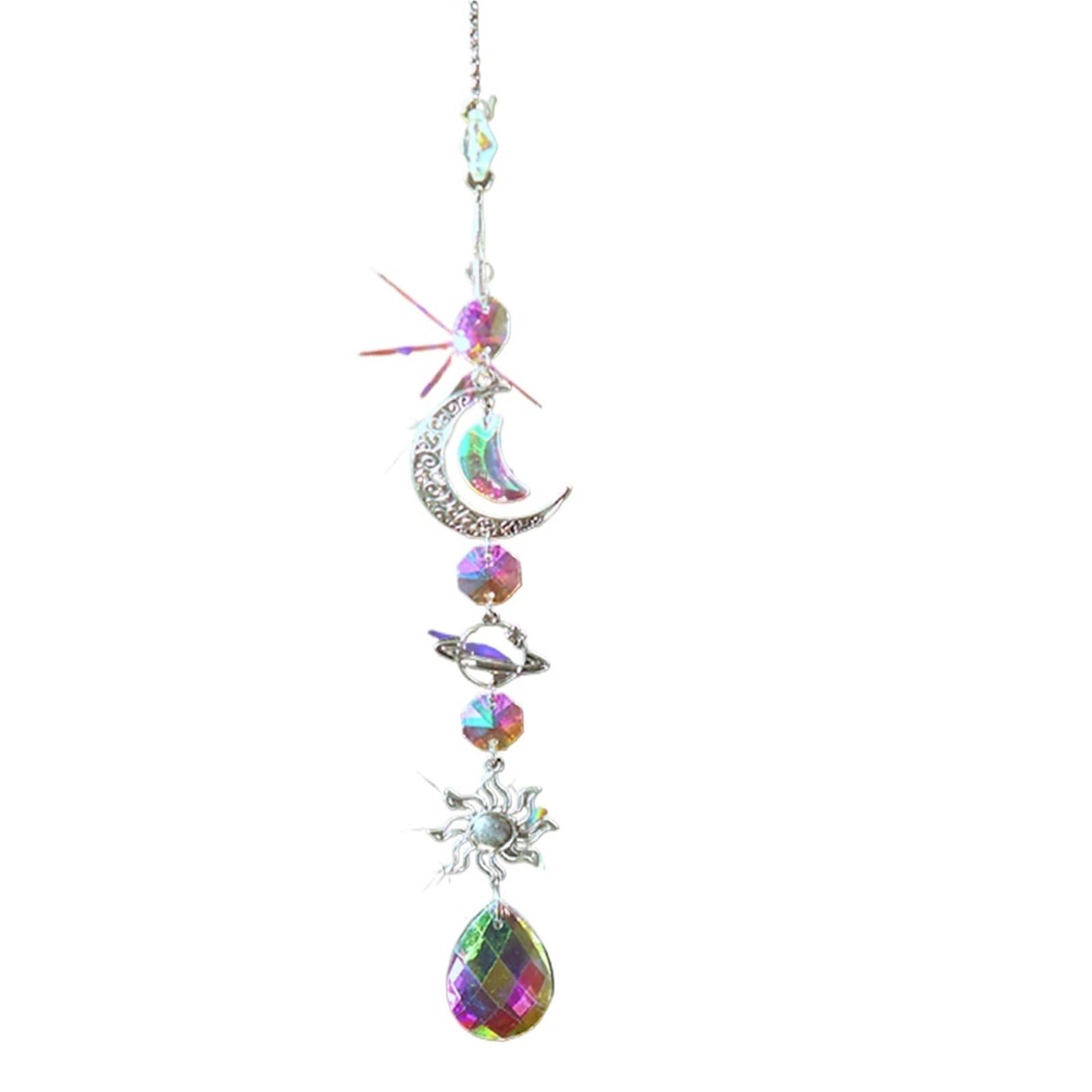 Wind Chimes 1pc Crystal Wind Chime Moon Sun Catcher Diamond Prisms Pendant Dream Rainbow Hanging Drop Home Garden Decor Windchime(Sliver-3)