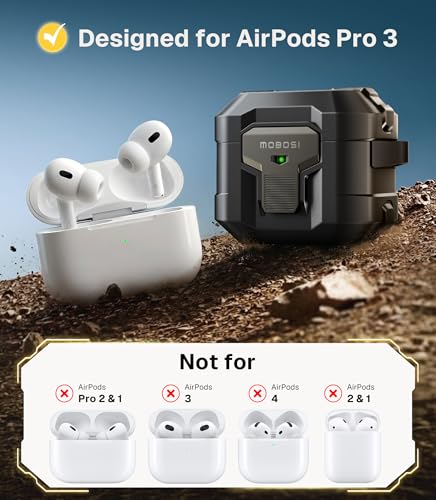 Image of MOBOSI for AirPods Pro 3 Case 2025 with Drop-Proof Lock, Cleaning Kit & Keychain, Compatible with MagSafe, Military-Grade Protection Hard Cover for iPods Pro 3rd Generation, Black