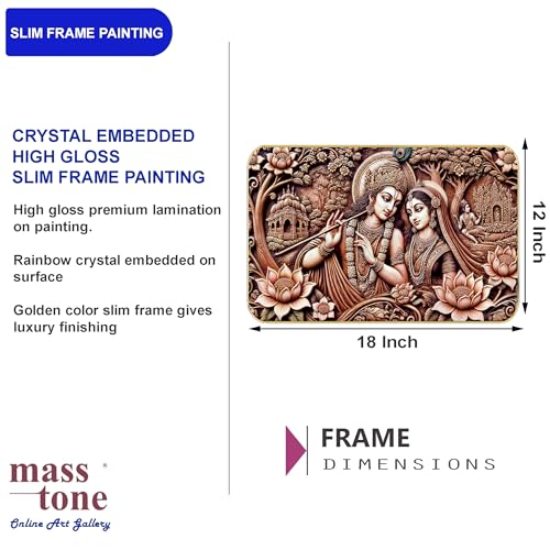 Image of Masstone Radha Krishna Crystal Embedded High Gloss Wall Painting, Golden Slim Frame, 45x30 Cm Wall Art for Living Room, Bedroom, Office & Home Decor (HG14)