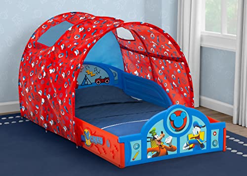 Image of Disney Mickey Mouse Sleep and Play Toddler Bed with Tent by Delta Children, Blue /Red
