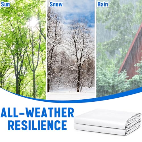 Image of 2 Pack White Tarps 8 x 10 ft, 5.5 Mil Heavy Duty Waterproof Tarp, Multipurpose Shade Tarps for Patio, Swimming Pools, Boats, Camping, Courtyards, Sun Shade & Outdoor Protection Cover