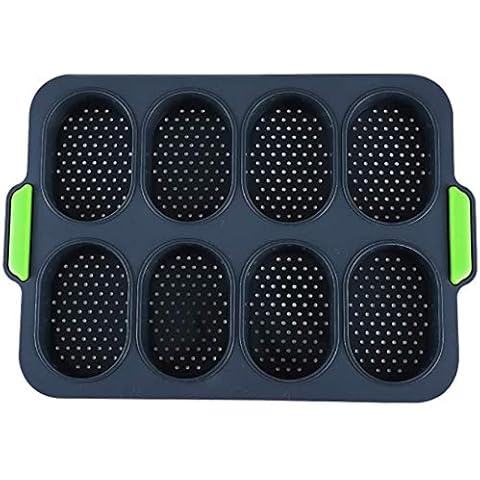 Nytlivet Silicone Bread Baking Pan,Silicone Baking Pan for 8 Rolls, Silicone Non-Stick Baking Sheet, Baguette Baking Sheet (with Delicious Crispy Crusts) (Grey, 1) Cover