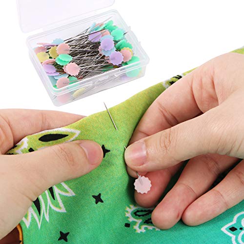 BENBO 1PC Hedgehog Shape Pin Cushion with 100PCS Flat Head Straight Pins, Flower Head Sewing Pins Straight Quilting Pins Sewing Needle Pincushions Quilting Holder Fabric Pin Cushion