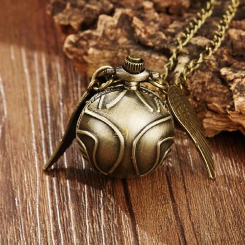 Image of MALKIN Golden Snitch Pocket Watch Necklace, Antique Bronze, Winged Ball