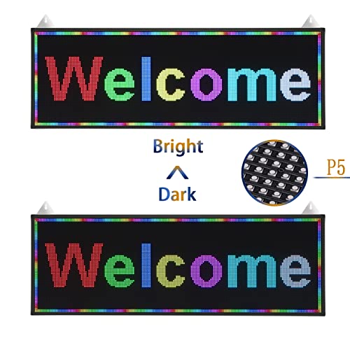 QNK P5 Indoor LED Sign Full Color, Programmable 40x15 Inch Electronic Scrolling LED Sign Digital Display for Message Advertisement Dispaly Custom Text Image Indoor RGB WiFi USB