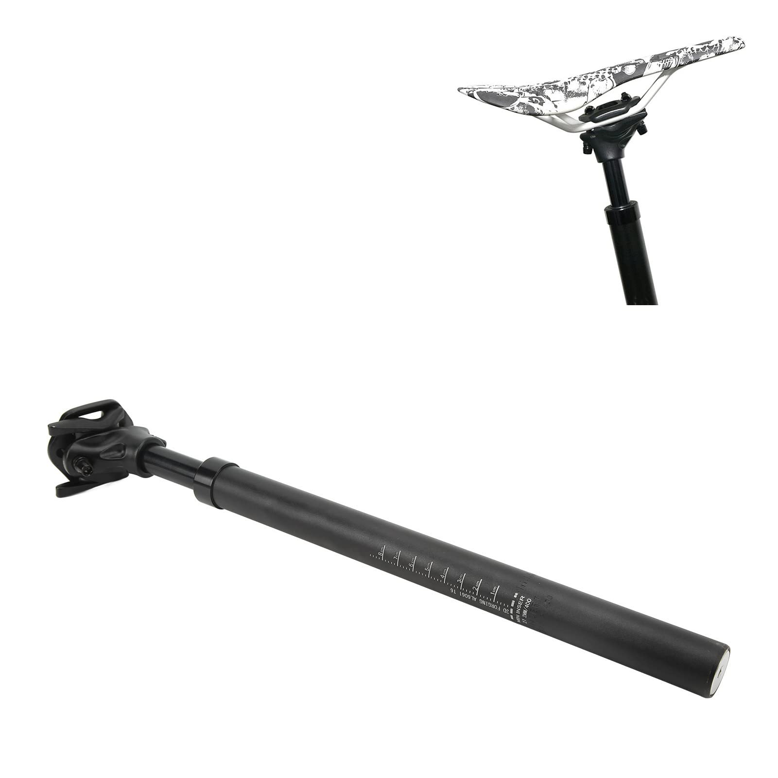 Bicycle Absorber, 27.2x400mm Black Bike Suspension Seatpost Carbon Fiber Bike Hydraulic Shock Absorbers Seat Post Bicycle Saddle Pole for Mountain Bike Road Bike Cycling