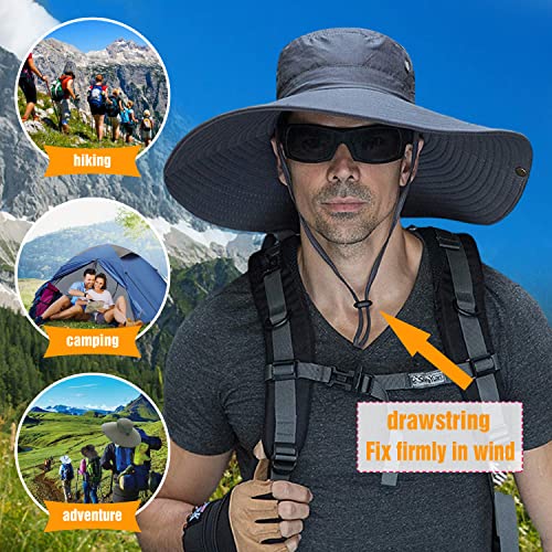 Image of HUAMULAN Wide Brim Sun Hats Men and Women Bucket Safari Fishing Hat for Hiking Garden Lawn Work Camping Outdoor
