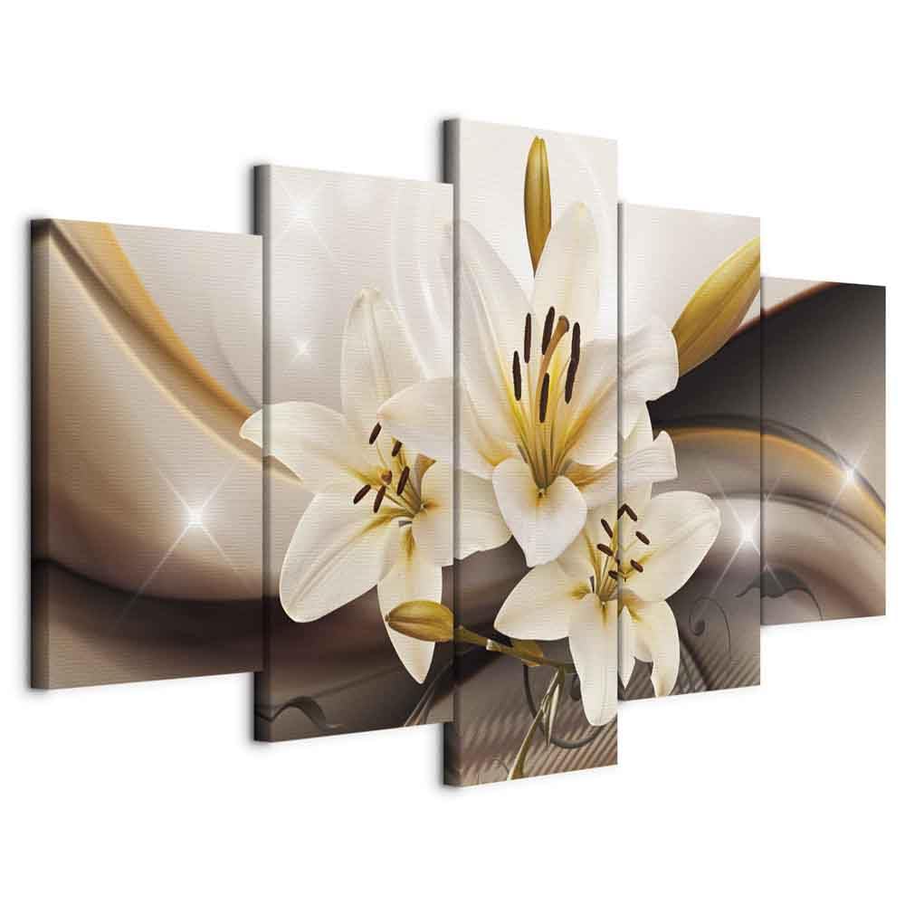 Cuadros B&D XXL - Cuadro en Lienzo Flores Lirios 200x100 cm 5 piezas - Impresión en material tejido no tejido cuadros decoracion salon modernos lienzos - Naturaleza Abstracto b-A-0251-b-n