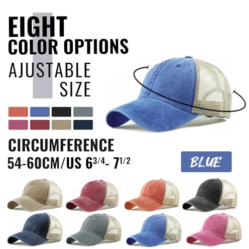 Image of Croogo Men's Adjustable Mesh Back Cap Curved Bill Snapback Mesh Baseball Cap Retro Washed Trucker Cap Breathable Sun Hat