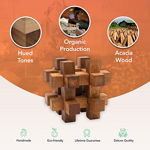 SiamMandalay Lock it Up: 3D Wooden Brain Teaser Puzzle Genius STEM Skill Builder Interlocking Game. Educational Problem Solving Toy for Kids and Adults. Handmade Corporate Desk Accent for Offices