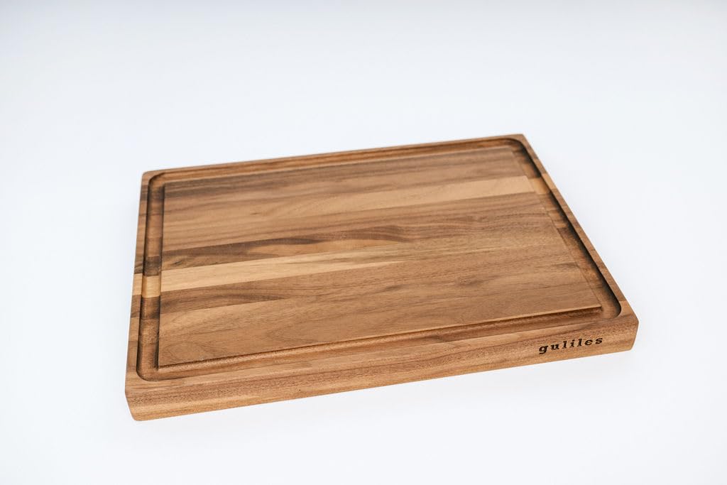 Tabla de cortar hecha a mano de madera de nogal natural barnizada | comestible para la preparación de alimentos, carne, verduras, pan, galletas y queso (L)