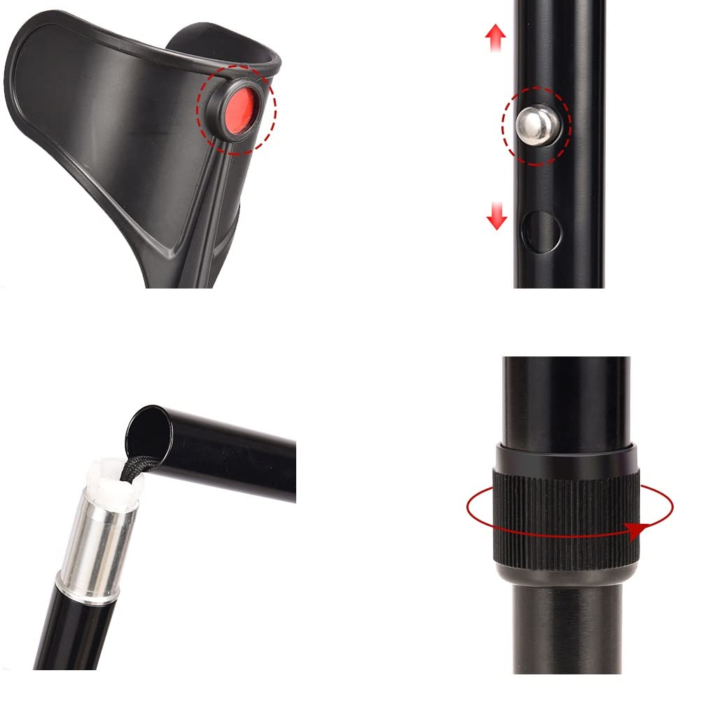 Muletas de Antebrazo Plegables para Adultos, Bastones Ligeros y Ajustables, Diseño Ergonómico con Tapa de Pie Antideslizante, Adecuadas para Una Altura de 140~185cm (Size : 1 Count)