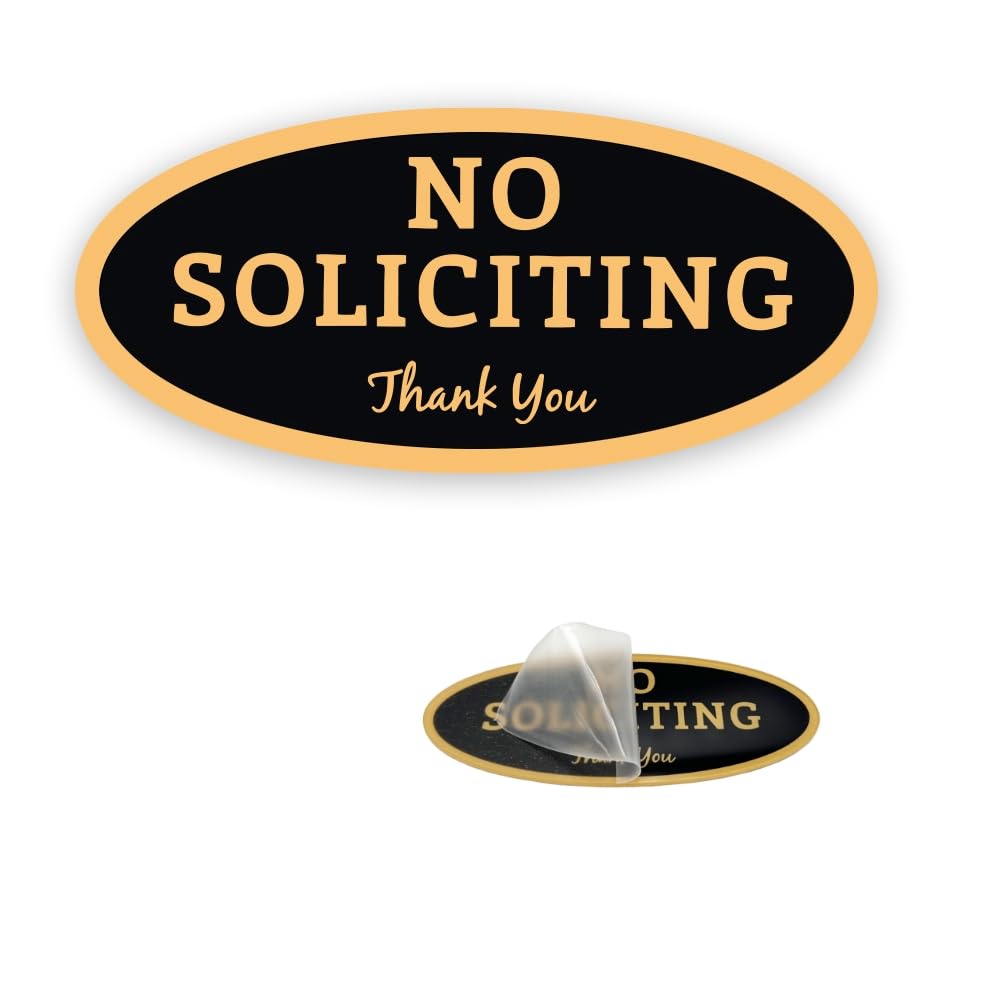Nantun A:oval - Black/Gold - 1 Pack No Soliciting Sign: Keep Unwanted Visitors Away With Our Durable And Stylish Solution - Oval Black/Gold 1 Pack