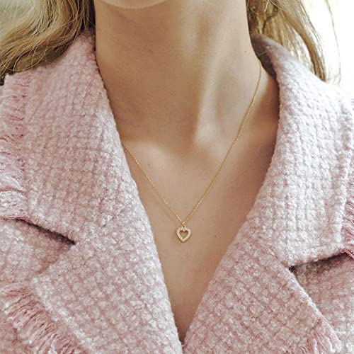 Cowlyn Love Heart Necklaces Pendant Pearl Chain 14K Gold Plated Double Layered Choker June Rose Flower Bar Disc Pendant Mother's day Valentine Women Girls Handmade Mom Jewelry4