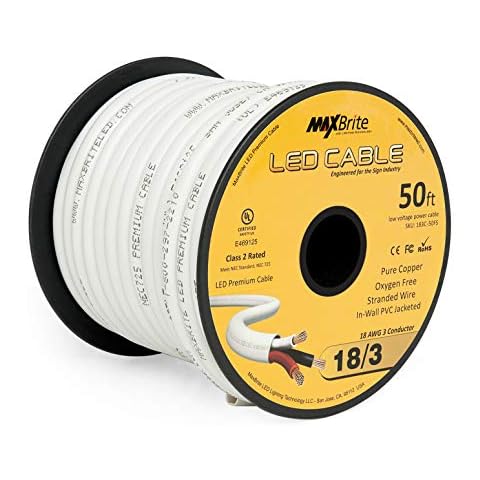 18AWG Low Voltage LED Cable 3 Conductor White Sleeve in-Wall Speaker Wire UL/cUL Class 2 (50 ft Reel) Cover