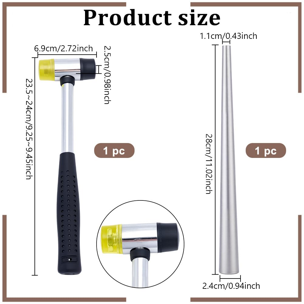 PH PandaHall 28cm Mandrino Anelli in Acciaio 24cm Martello in Gomma kit di Strumenti per Creazione di Gioielli Strumenti per Anelli Bigiotteria Artigianato Fai Da Te
