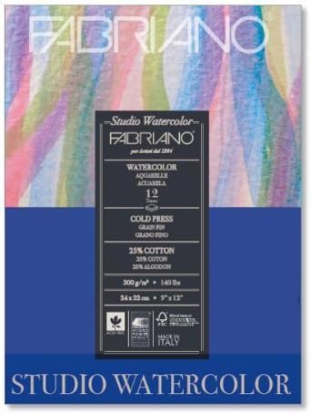 Fabriano Studio Watercolor Paper 140 lb. Cold Press 12-Sheet Pad 8x10 by Fabriano Studio