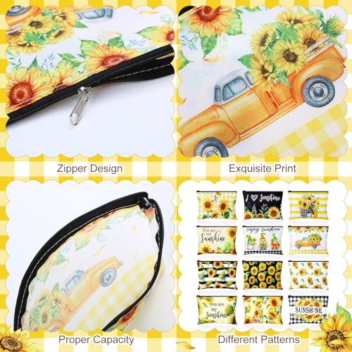 Blosssound 24 Pcs Cosmetic Bags Makeup Bags Bulk Cute Portable Pouches with Zipper Travel Toiletry Organizer Purse Women's Gift Birthday Party Favors(Sunflower)3