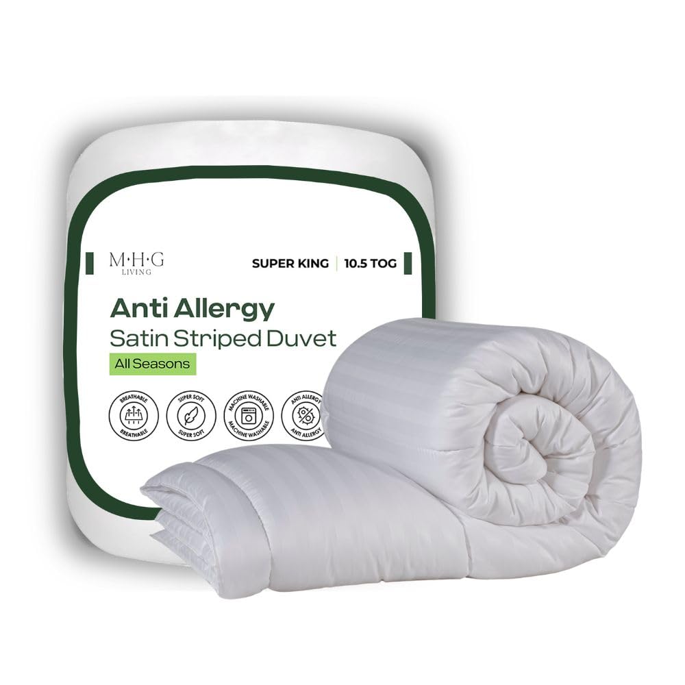 MHG Living Super King Size Duvet 10.5 Tog All Season Quilt Ultra Soft Striped Duvet Cover Anti Allergy Hypoallergenic Hollowfibre Filling Machine Washable Bedding 260 x 220 cm