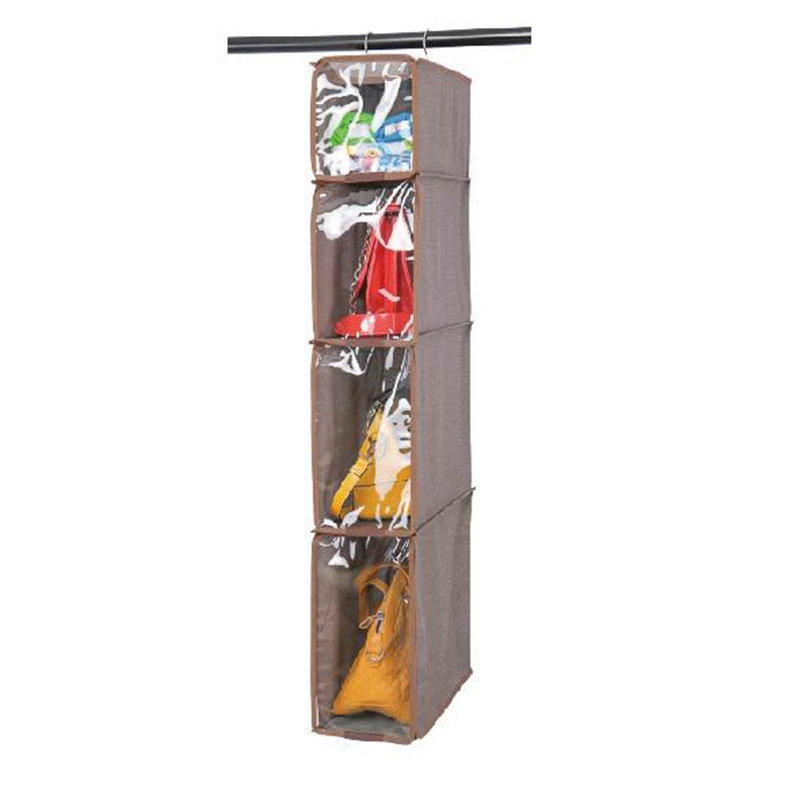Hanging Shelves 4 Tier Organizer Hanging Closet Wardrobe Storage Shelves with Clear Dust Proof Cover(Brown)
