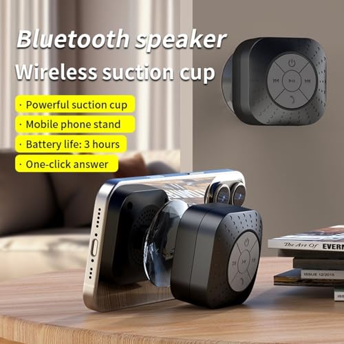 Image of Densleonis Portable Bluetooth Shower Speaker, Wireless Water-Resistant Speaker with Suction Cup Bathroom Speaker for Kids and Outdoor Party, Black