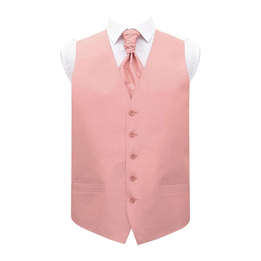Dqt Men's Peach Pink Plain Shantung Waistcoat & Cravat Set (2Pc) - Wedding, Business & Formal - 48" (4Xl)
