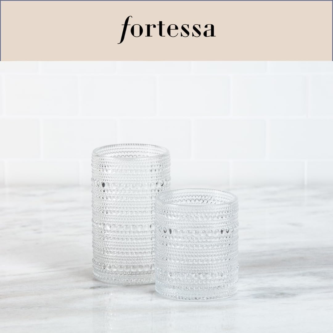 Fortessa JUPITER 42 - Vaso bajo 300 ml | Transparente | Caja 6 unidades | 6 vasos bajos 300 ml transparente con relieve de vidrio perlado