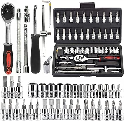 CrazyMart 46 in 1 Tool Kit & 1/4'' inch Screwdriver wrench set for Multi Purpose Combination Tool Case Extension Bar and Adapter for Bike, Car Repairs goti pana set 46 Pieces (Multicolor)
