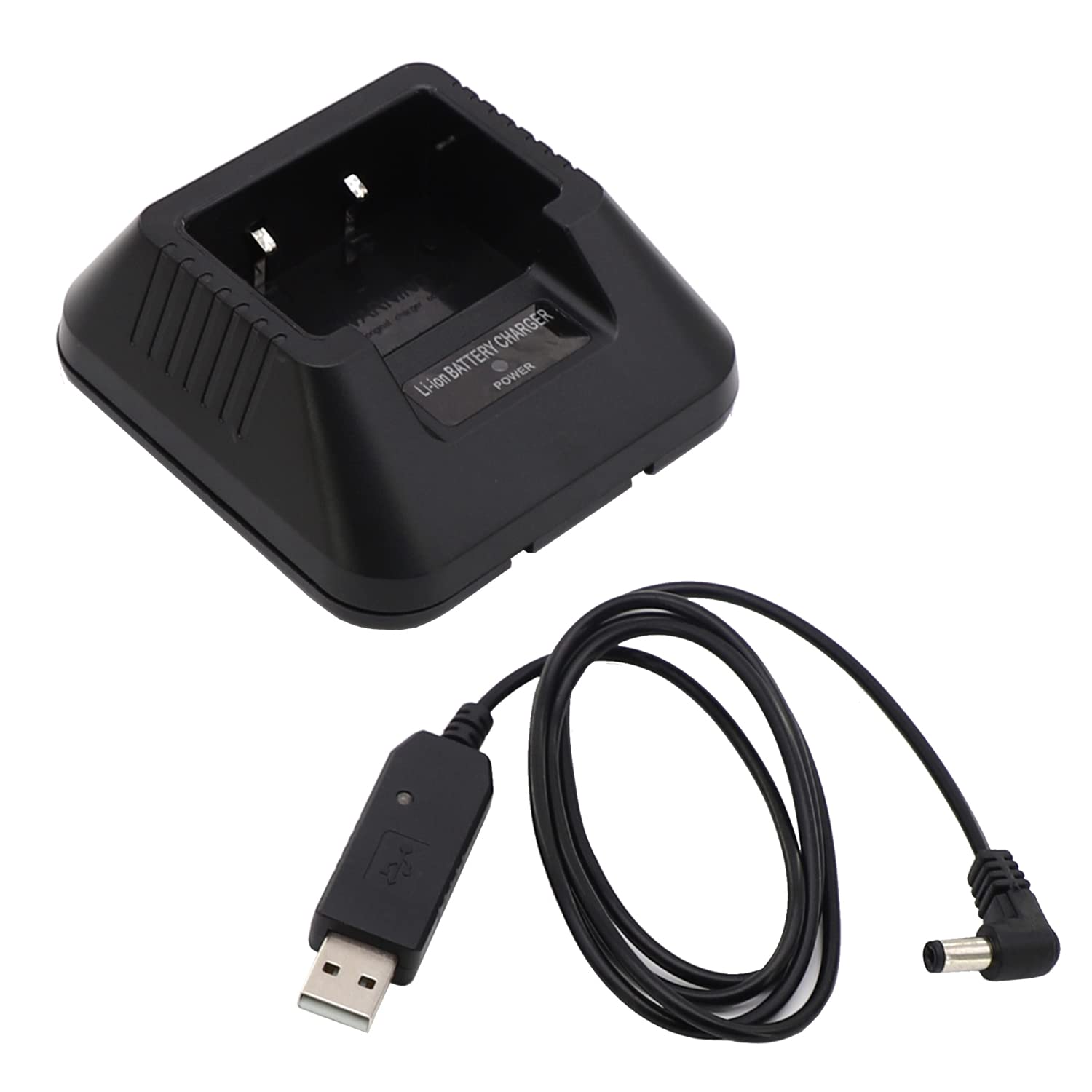 Desktop Charger Replacement for Baofeng BF-F8HP UV-5R UV-5RA 5RB 5RC 5RD 5RE 5RG DM-5R TYT TH-F8 Radios Walkie Talkie Li-ion Battery Charging Station USB Charging Cable