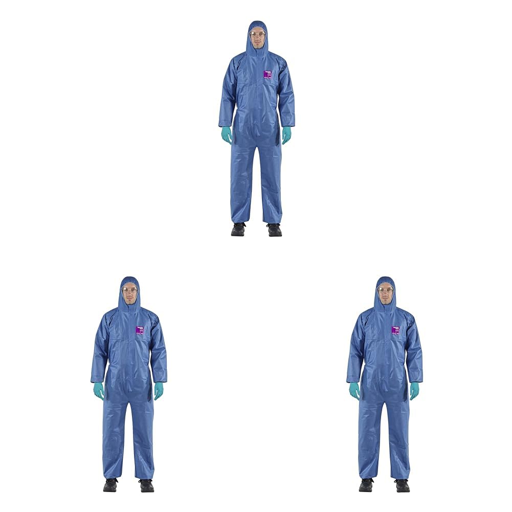 Ansell AlphaTec 1500 Model 138, Einweg-Schutzanzug mit Kapuze, Chemikalienschutz Type 5/6, Wasserabweisend Arbeits-Overall, Einmal-Schutzkleidung Herren Damen, Blau, Größe XL (1 Stück)