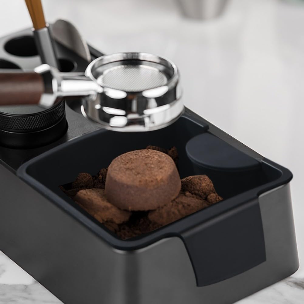 Pudełko na pukanie i ubijanie espresso z antypoślizgową podstawą narzędzie do kawy nizer do 51 mm 5 m 58 mm portafiltry czarne akcesoria do kawy