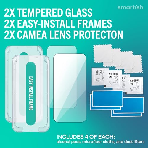Image of Smartish iPhone Air Screen Protector - 2-Pack Tempered Glass Screen Protectors + Camera Lens Covers - Tuff Sheet - 9H Easy Install Frame [Scratch Resistant] Case-Friendly for Apple iPhone Air