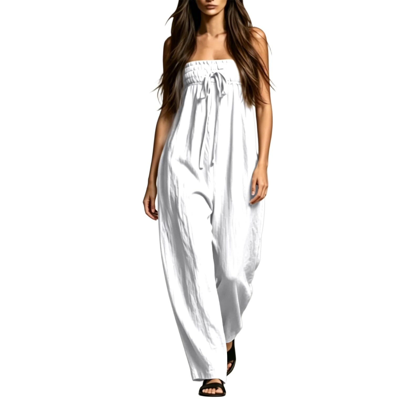 WWricotta Elegante mono de pierna ancha con hombros descubiertos, prenda casual de verano, mono holgado y moderno, conjunto de playa, mujer, tirantes finos, pantalón fluido, bolsillos, boho