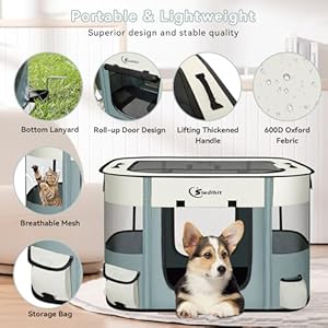 Dog Playpen,Cat Pet Puppy Pen,Portable Playpens for Dogs Indoor Outdoor Travel Camping Use,Foldable Dog Kennel Tent Crate for Rabbit Small Animals with Carrying Case and Tent Stakes (Grey, Small) Dog PlaypenCat Pet Puppy PenPortable Playpens for Dogs Indoor Outdoor Travel Camping UseFoldable Dog Kennel Tent Crate for Rabbit Small Animals with Carrying Case and Tent Stakes Grey Small